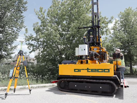 Piledriver working at a solar field